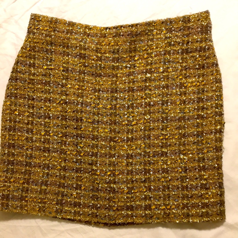 J. Crew Collection 2/S metallic wool mini skirt, sparkly gold, silver, camel